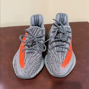 adidas yeezy Gray and Bright Orange Athletic Shoes